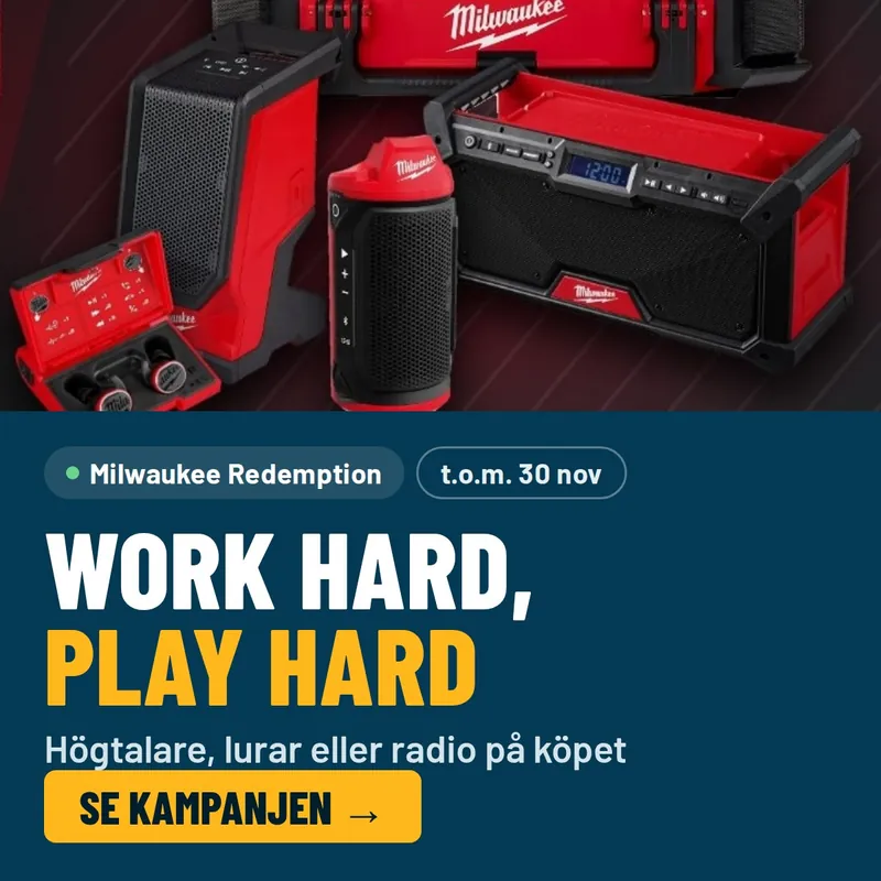 Milwaukee Redemption – få högtalare, hörlurar eller radio på köpet, 1 okt–30 nov 2026