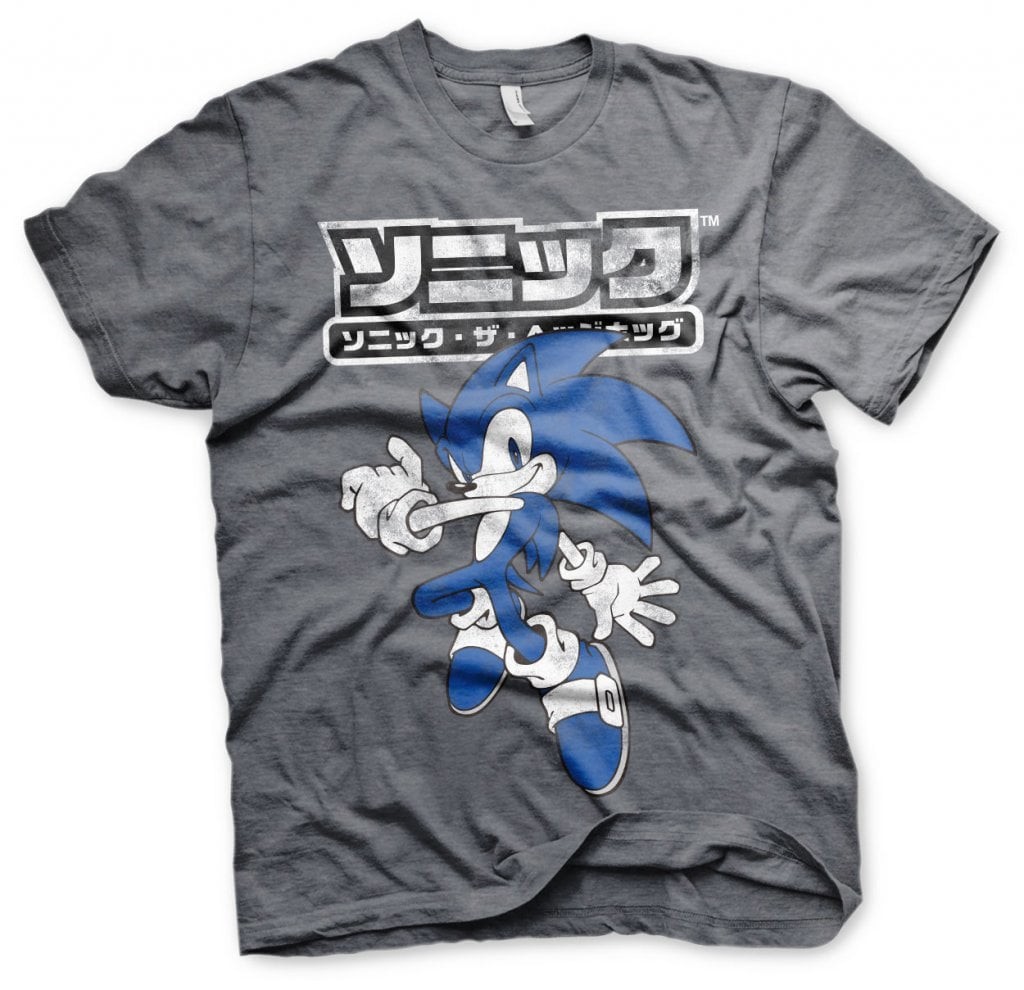 Sonic The Hedgehog Japanese Logo T-Shirt (Dark-Heather XXL)