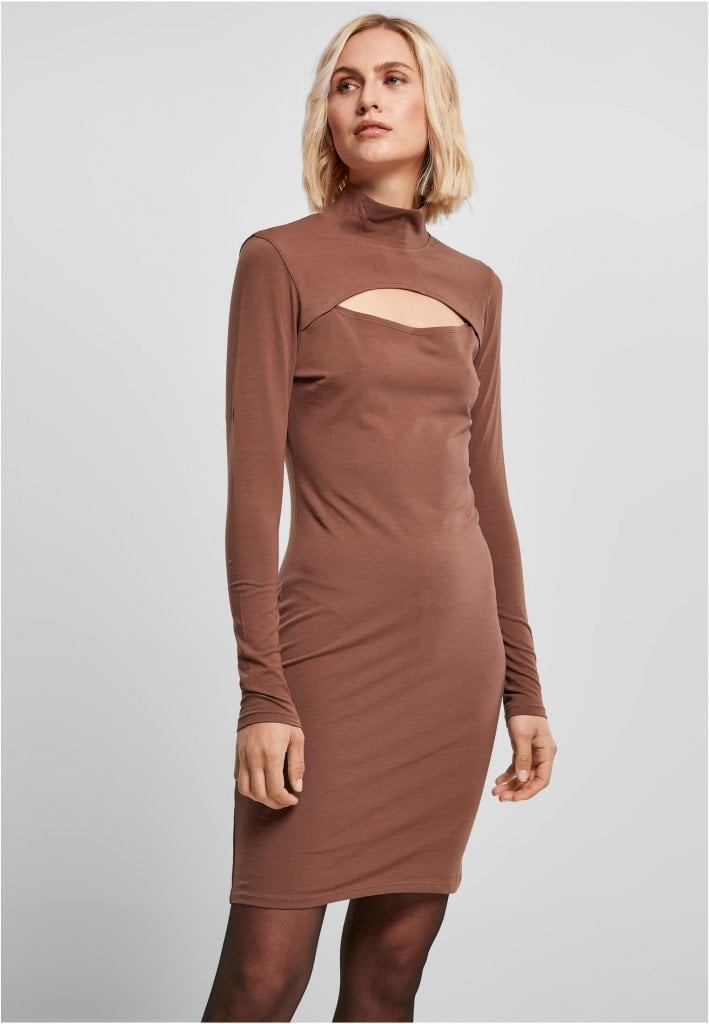 Ladies Stretch Jersey Cut-Out Turtleneck Dress (XS bark)