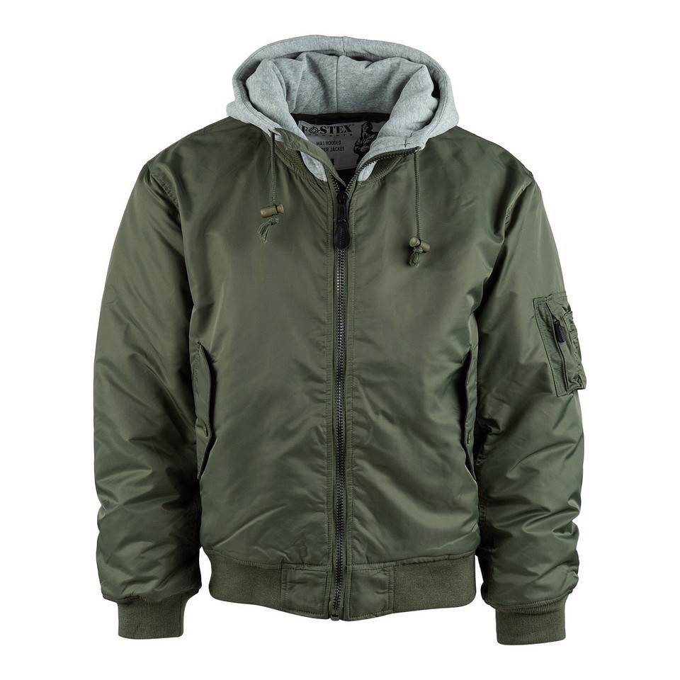 MA-1 Hooded Bomber jacka i grön med dragkedja (L grön)