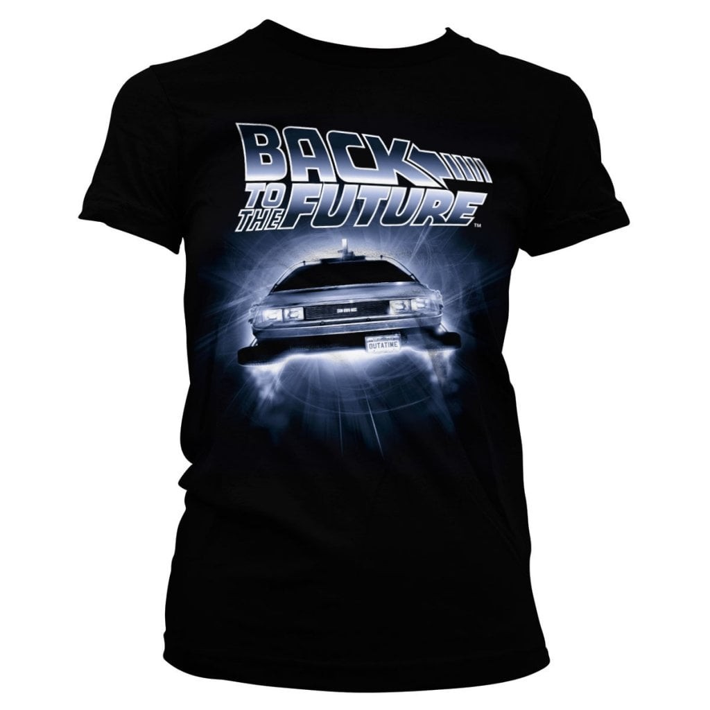Back To The Future - Flying Delorean Girly Tee (Black L)