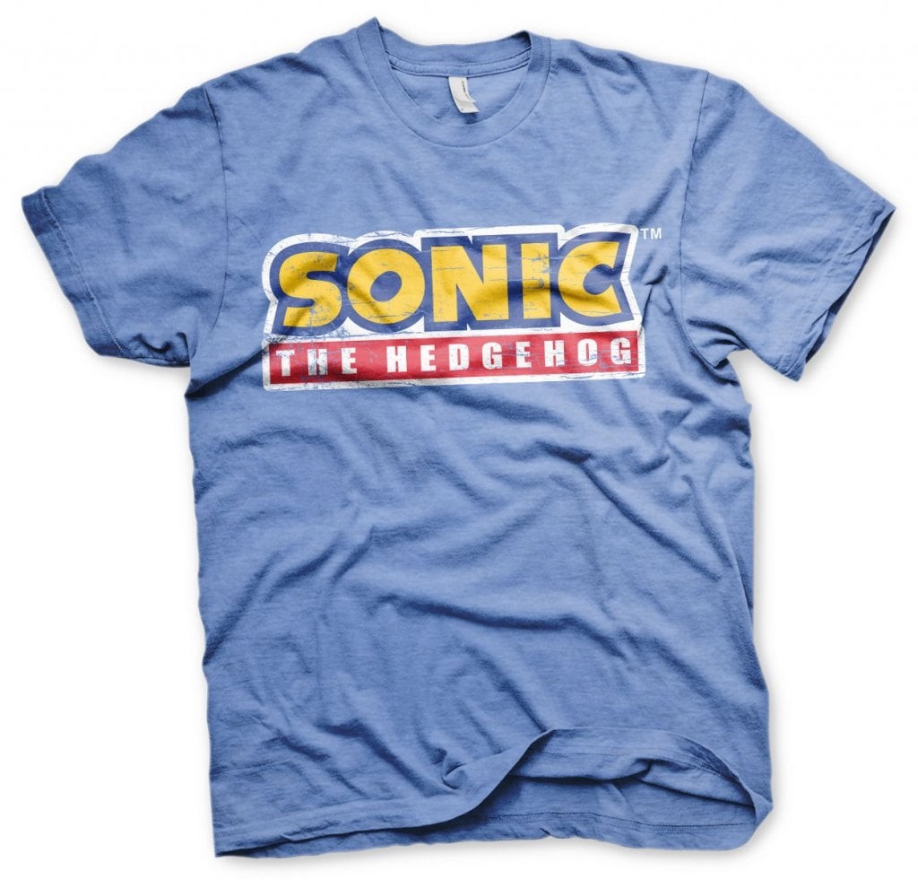Sonic The Hedgehog Cracked Logo T-Shirt (Blue-Heather XL)