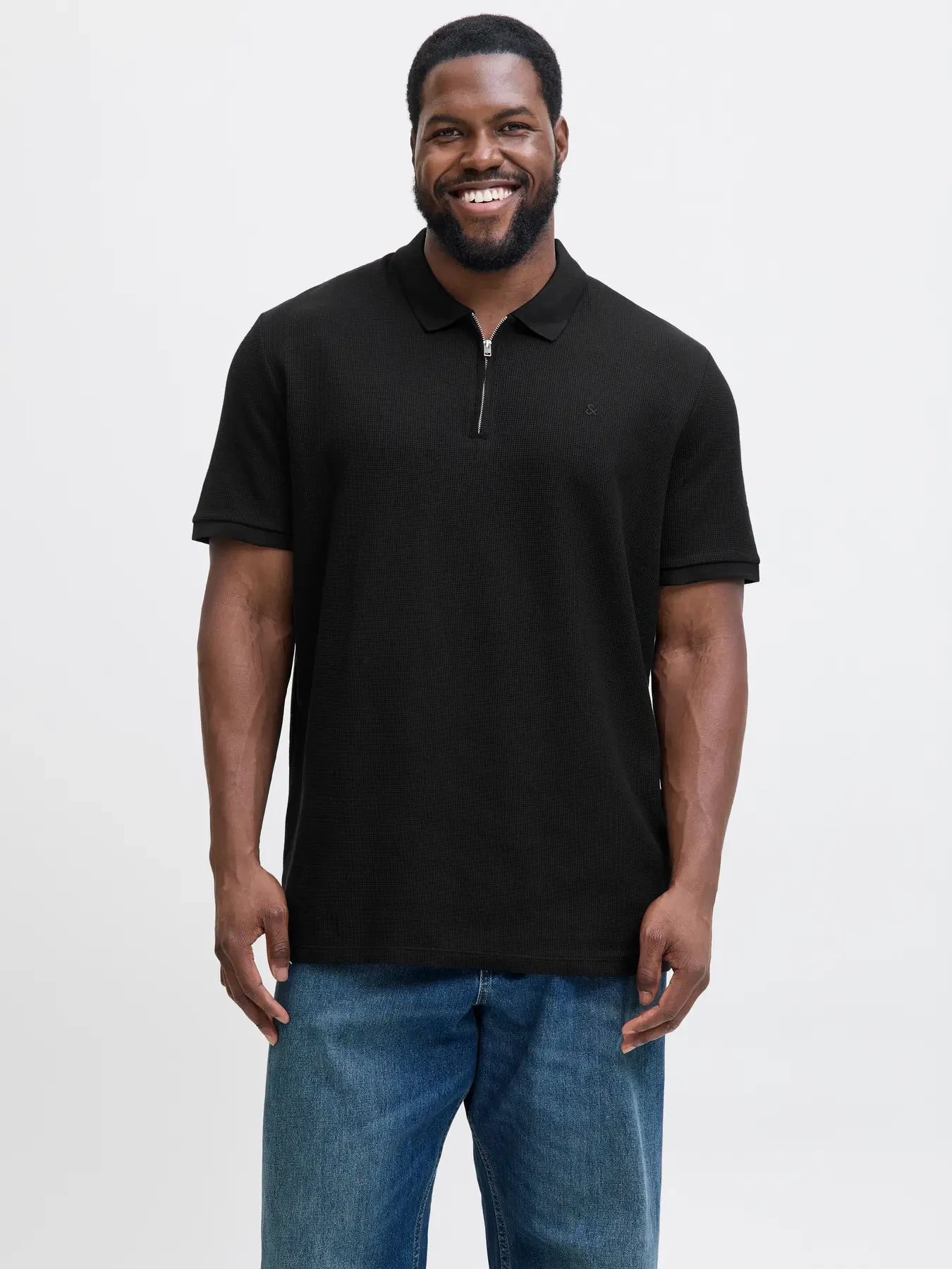 Svart piké med dragkedja – Jack & Jones Plus Size (8XL Black Classic)