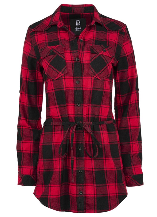 Långärmad skjortklänning flanell - dam (3XL red/black)