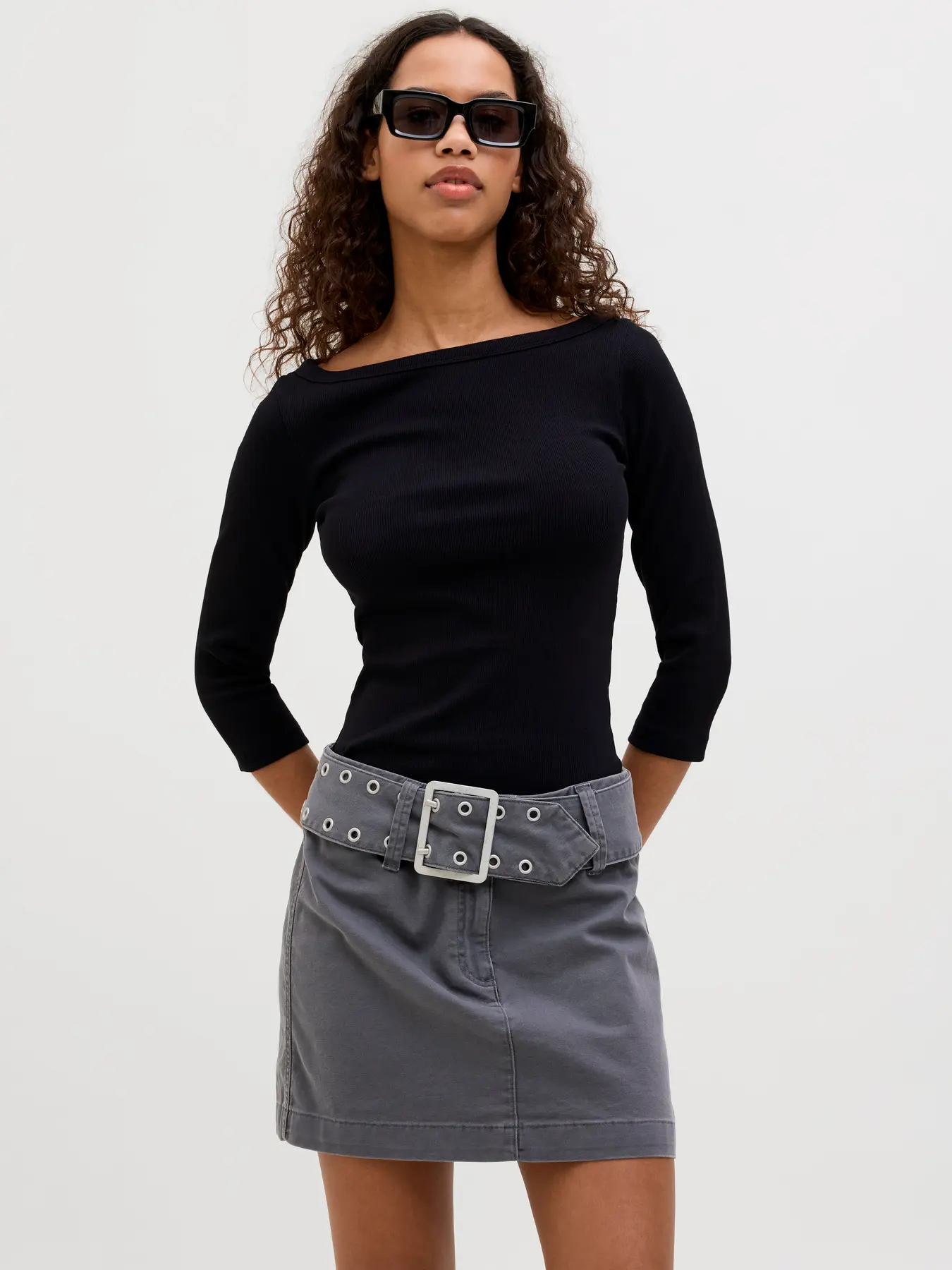Stretchig Båthals Topp Med 3/4 Ärmar (S Black)