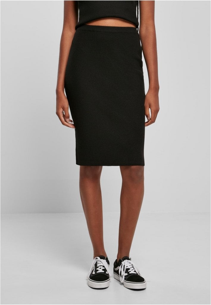 Ribbad midi kjol (3XL black)