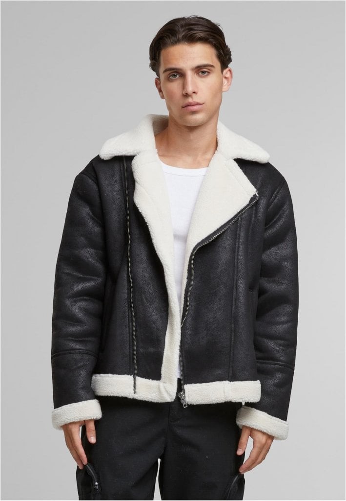 Bikerjacka herr med fuskpälsfoder (3XL black/whitesand)