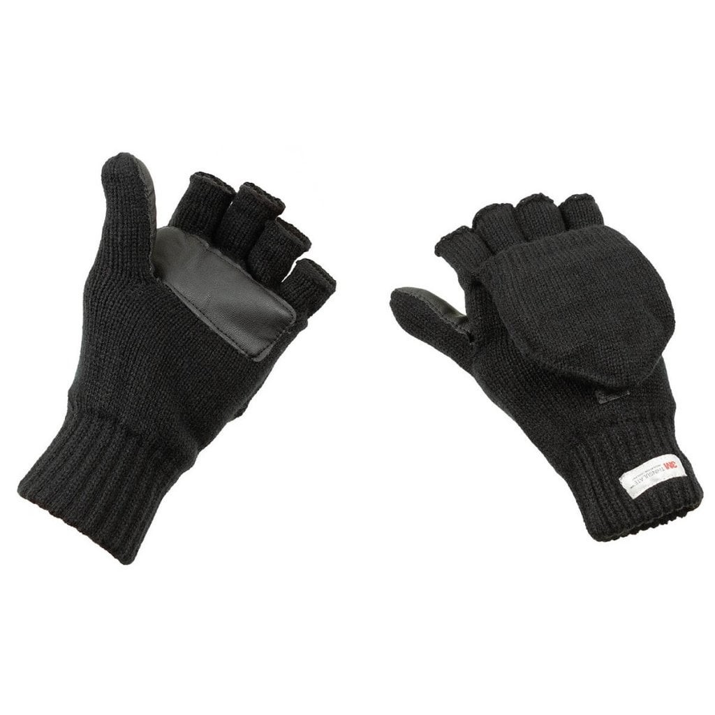 Fingerlösa vantar med uppfällbar topp (Black L)