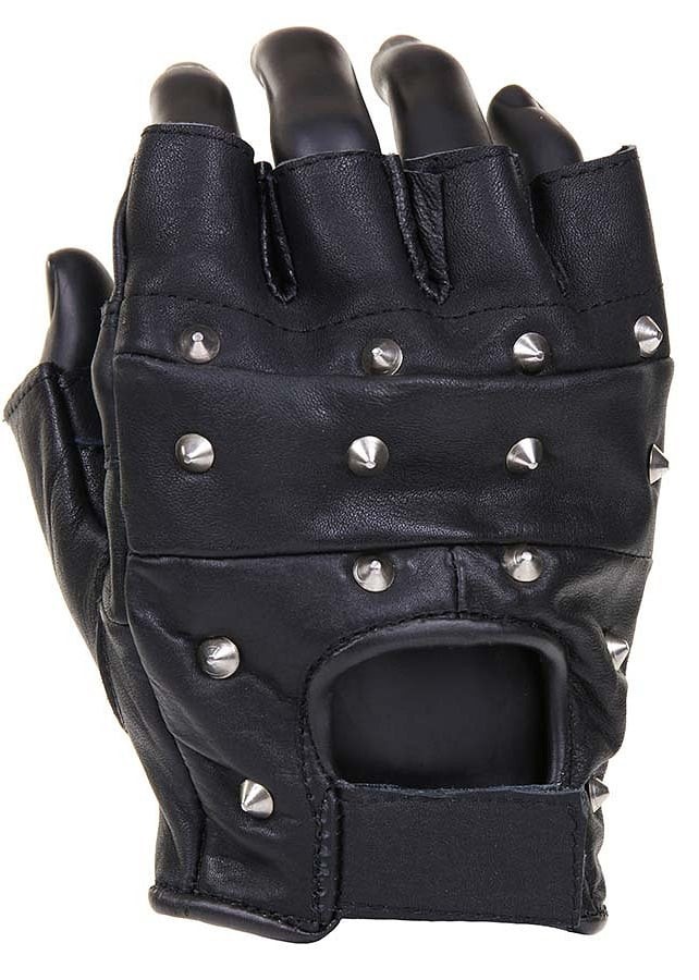 Fingerlösa skinnhandskar med nitar (Black L)