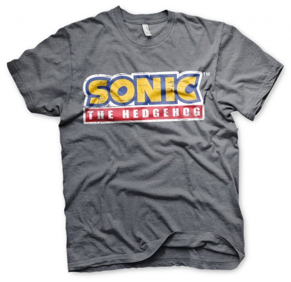 Sonic The Hedgehog Cracked Logo T-Shirt (Dark-Heather L)