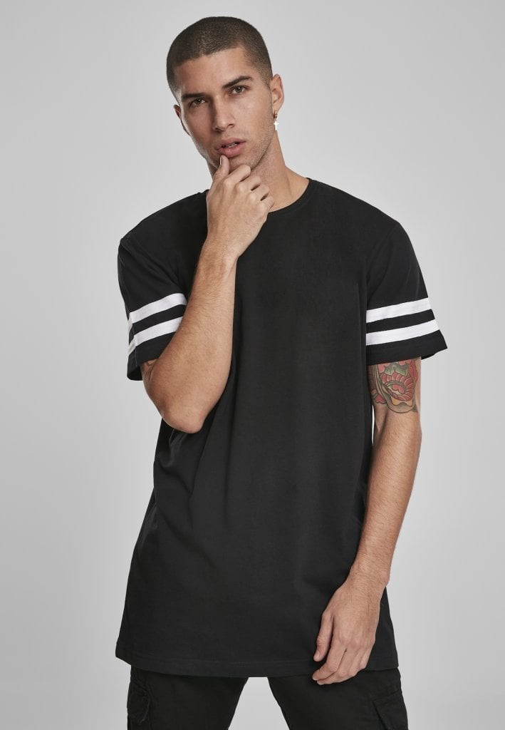 Lång T-shirt med stripes herr (Svart S)