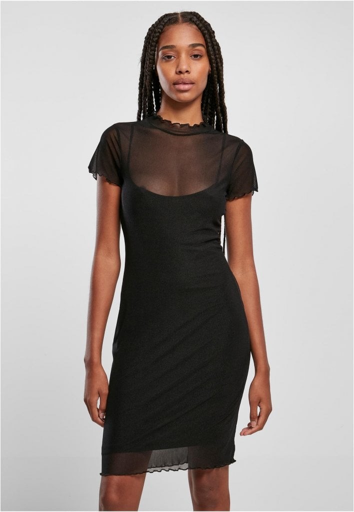 Ladies Mesh Double Layer Dress (4XL black)
