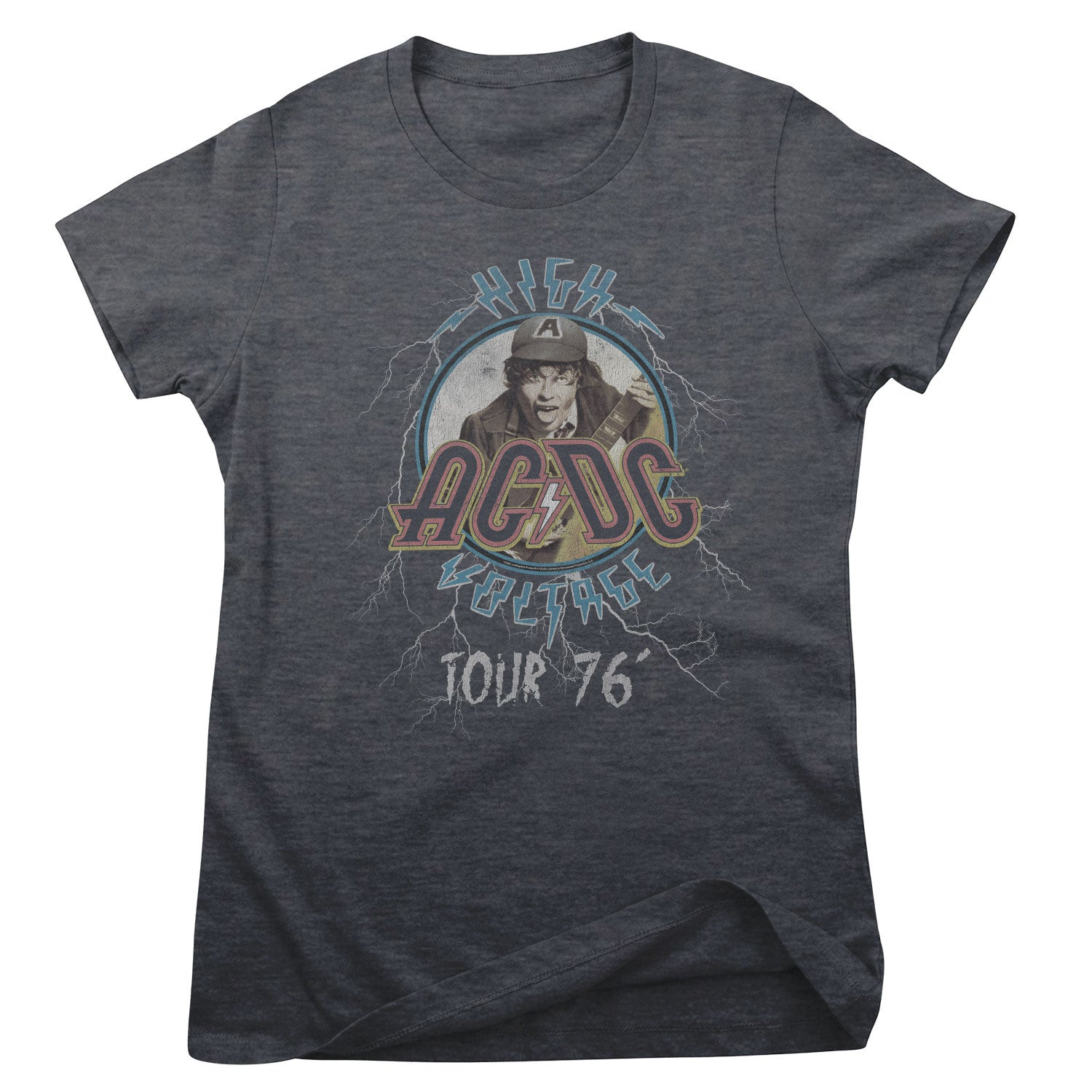 AC/DC High Voltage Tour 76 Girly Tee (L DarkHeather)