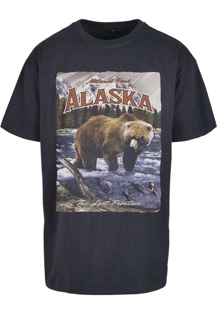 Alaska oversized T-shirt herr med björntryck (Navy M)