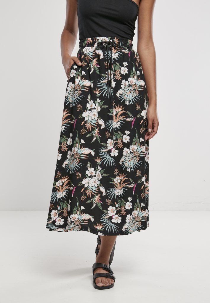 Långkjol i viskostyg blommig (3XL black tropical)