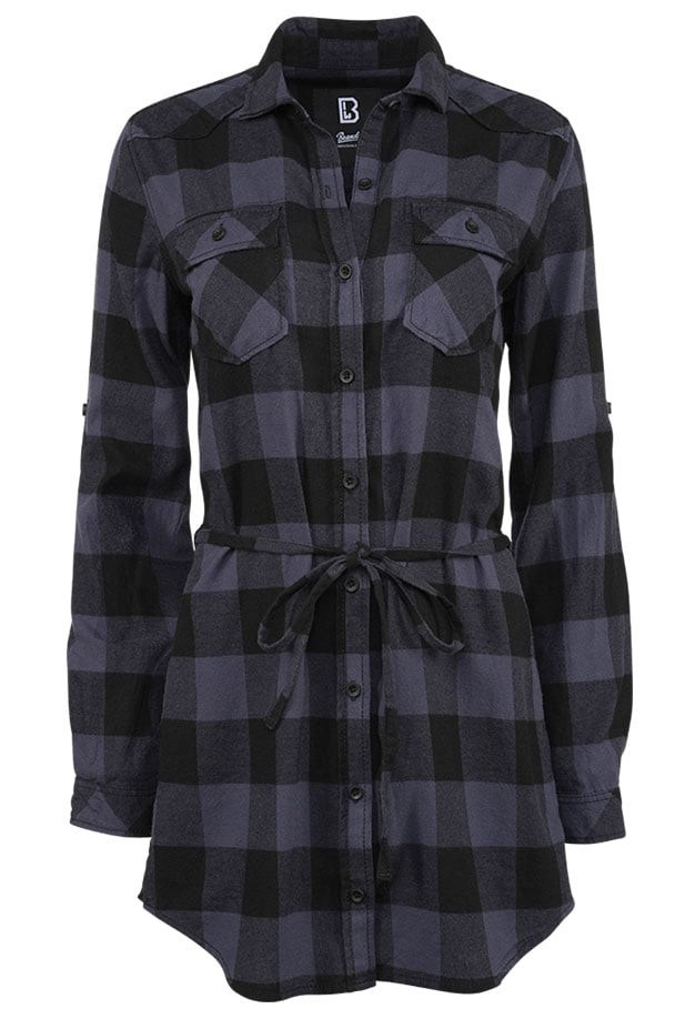 Långärmad skjortklänning flanell - dam (black/grey 3XL)
