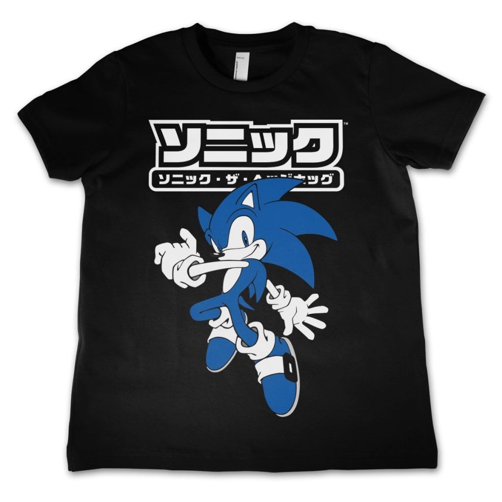 Sonic The Hedgehog Japanese Logo Kids T-Shirt (Black 5-6 år)