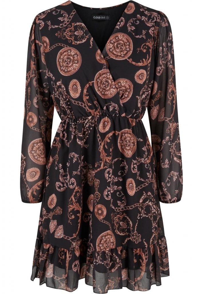 Chiffongklänning med dekorativt tryck (L black)