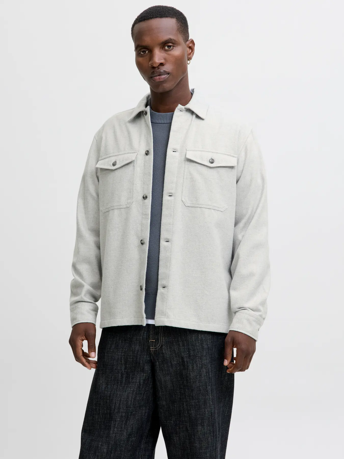 Avslappnad overshirt med skjortkrage (S Light Grey Melange)