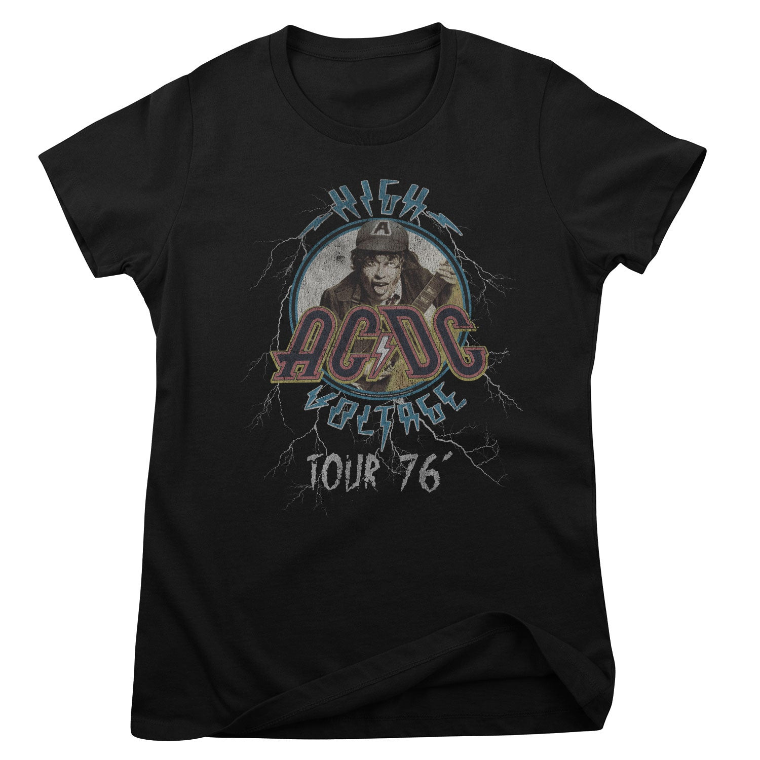 AC/DC High Voltage Tour 76 Girly Tee (L Black)