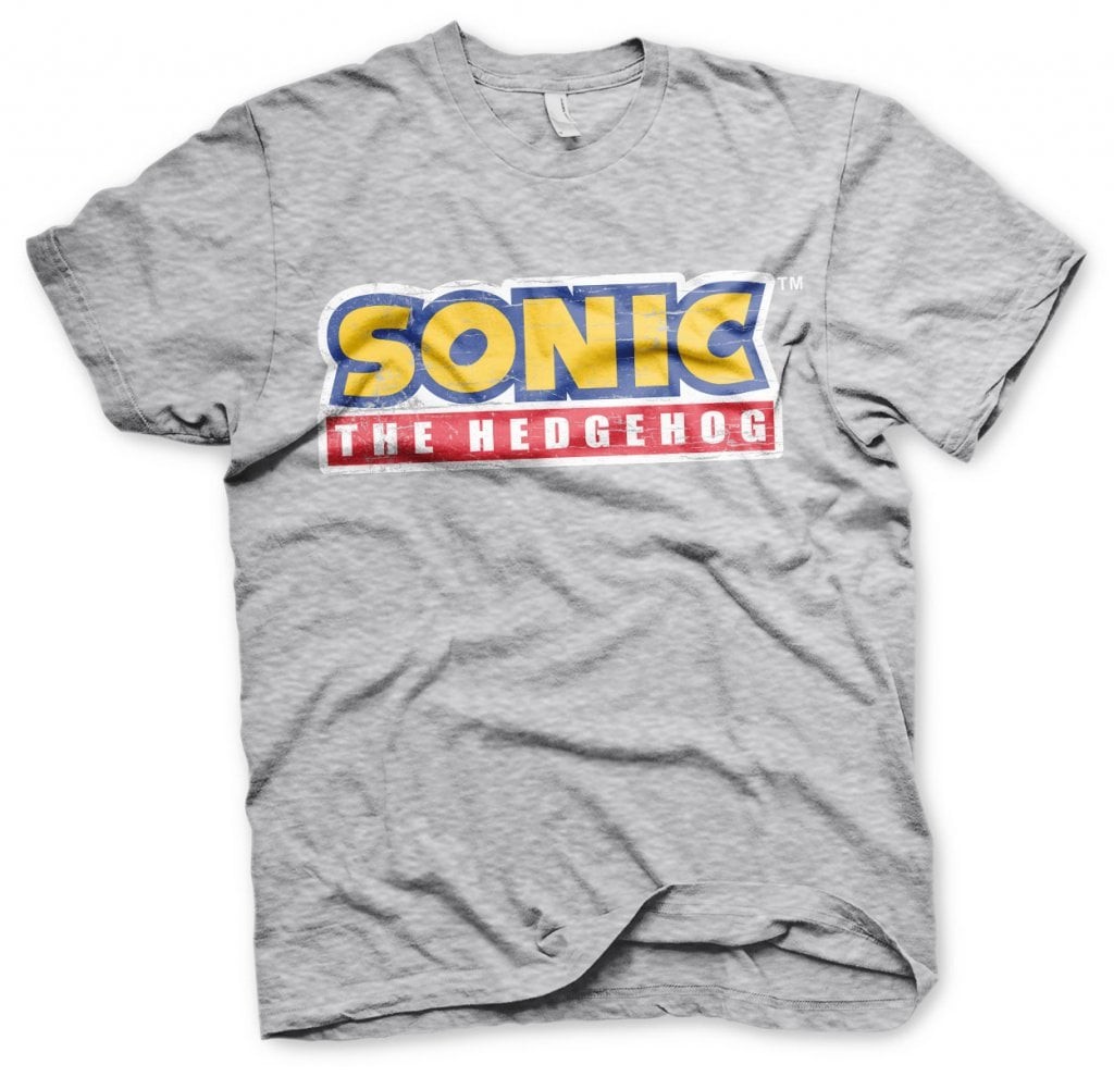 Sonic The Hedgehog Cracked Logo T-Shirt (Heather-Grey XXL)