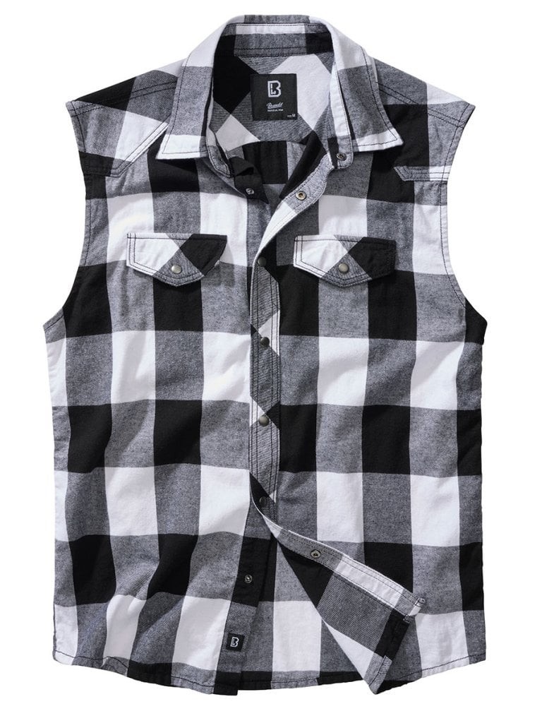 Ärmlös flanellskjorta vit/svart (3XL white/black)