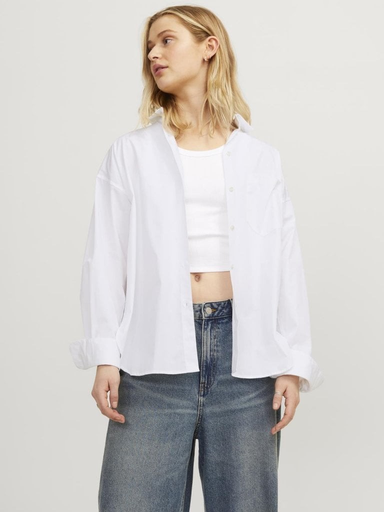 Avslappnad poplin skjorta dam (S White)