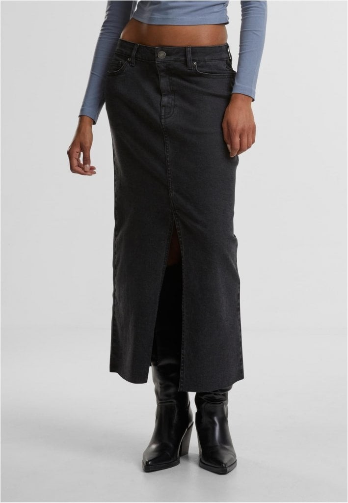 Ladies High Slit Denim Skirt (26 black washed)