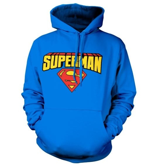 Superman Blockletter Logo Hoodie (Blue M)