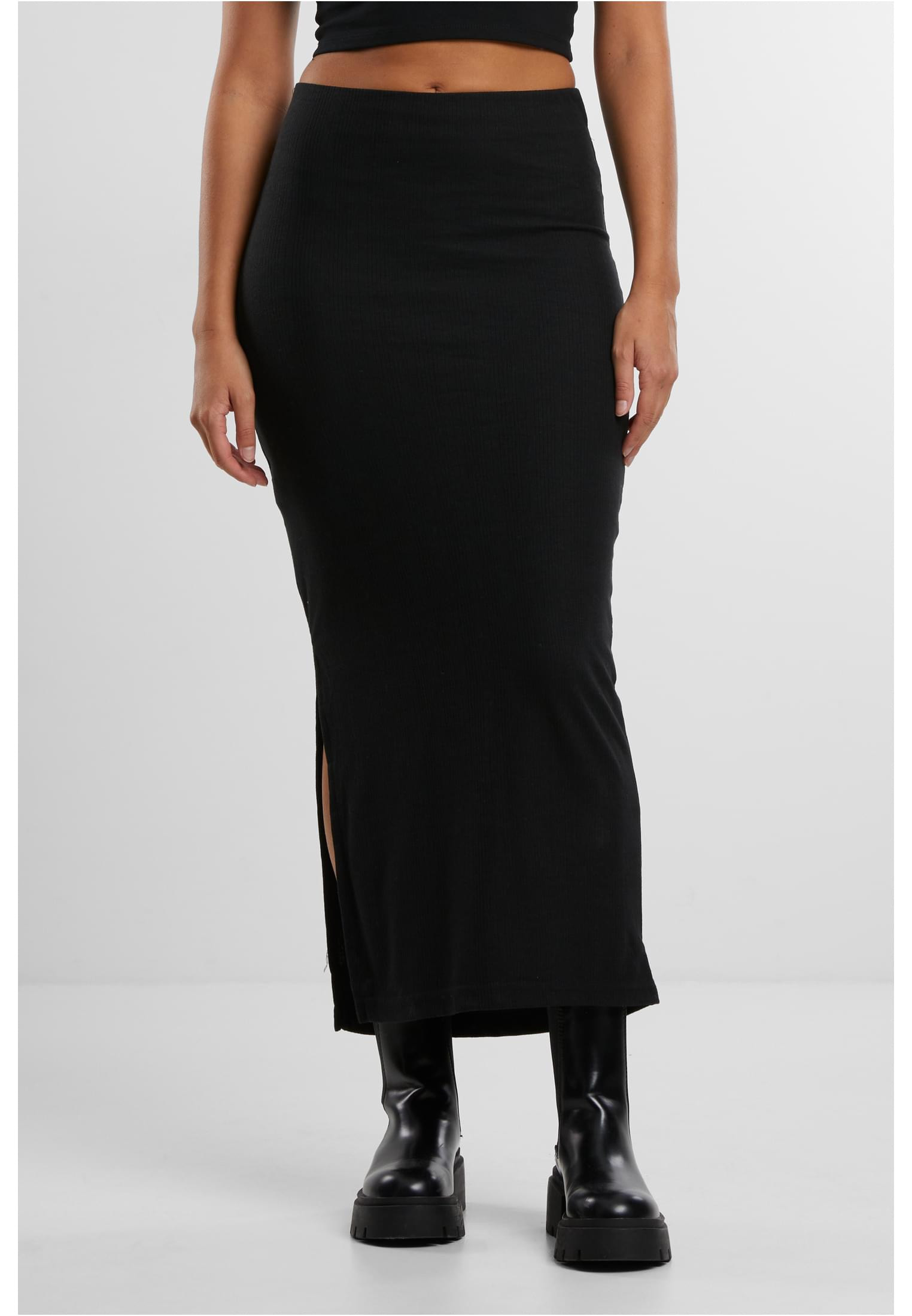 Ladies Rib High Slit Kjol för dam – svart (S svart)