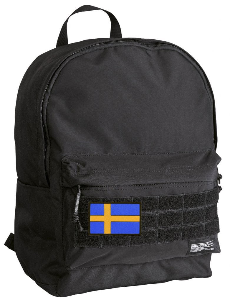 Svart daypack ryggsäck med MOLLE - Sverige patch