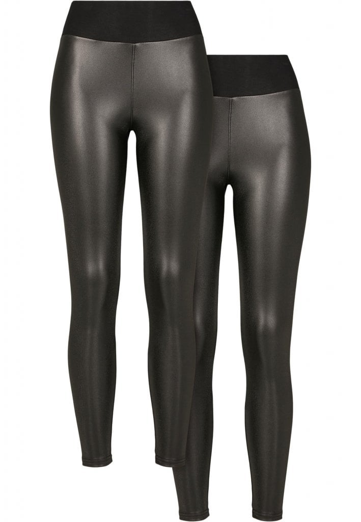 2-pack leggings i läderimitation dam (black+black M)