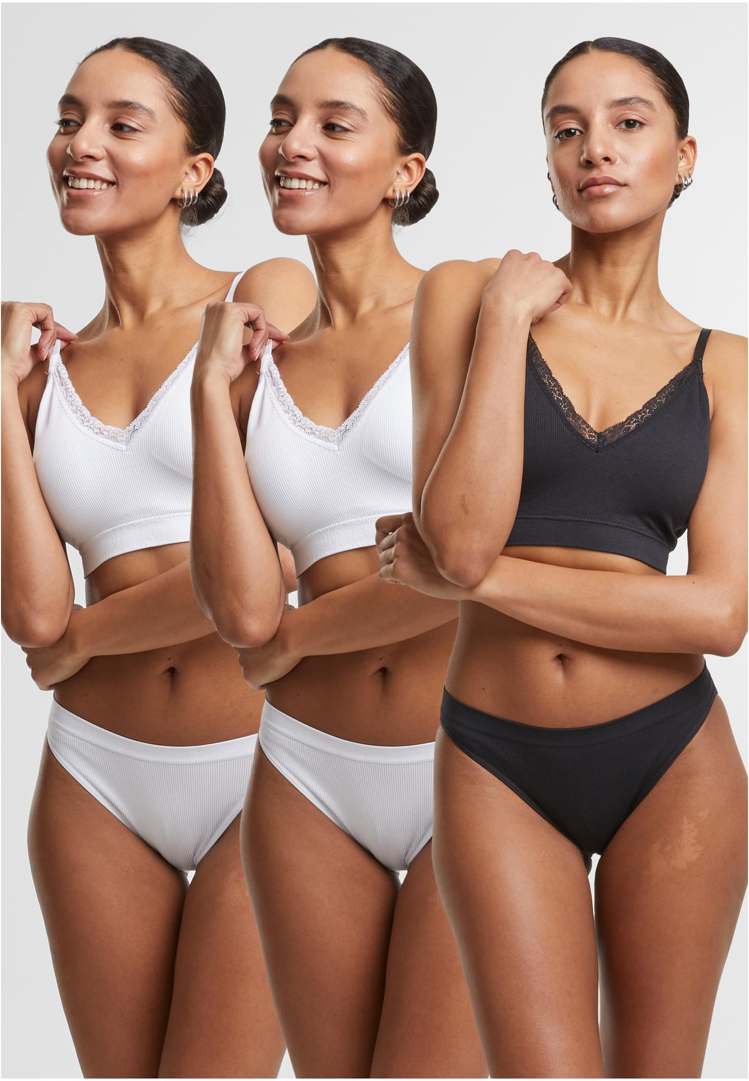 Ribbade trosor med stretch – 3-pack (XS white+white+black)