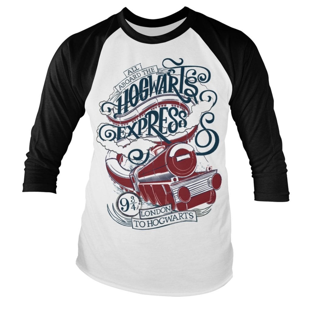 All Aboard The Hogwarts Express Baseball Long Sleeve Tee (S White-Black)
