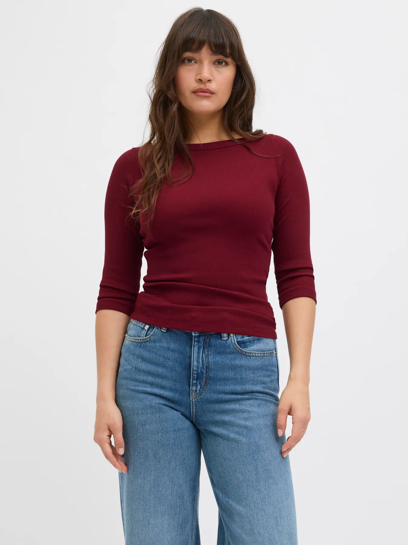 Stretchig Båthals Topp Med 3/4 Ärmar (L Cabernet)