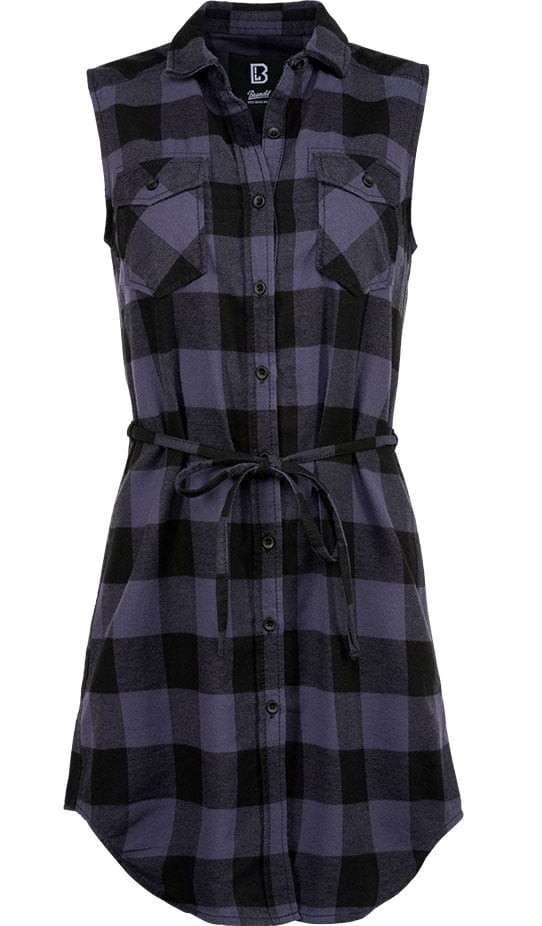 Ärmlös skjortklänning flanell - dam (black/grey 3XL)