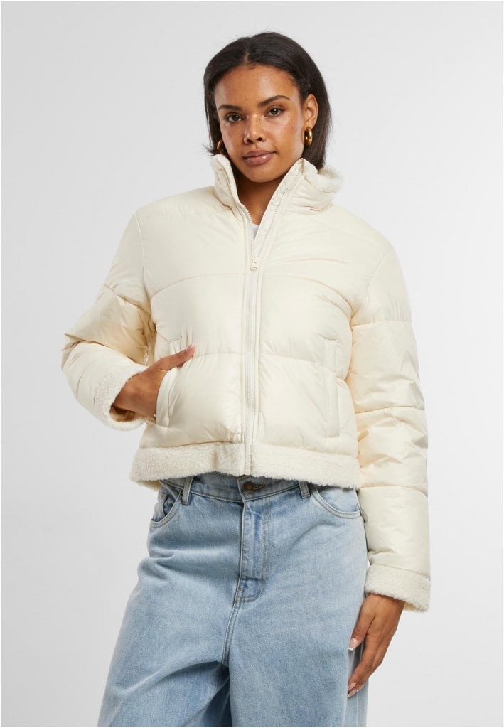 Blank pufferjacka dam med teddyfoder (3XL whitesand/whitesand)