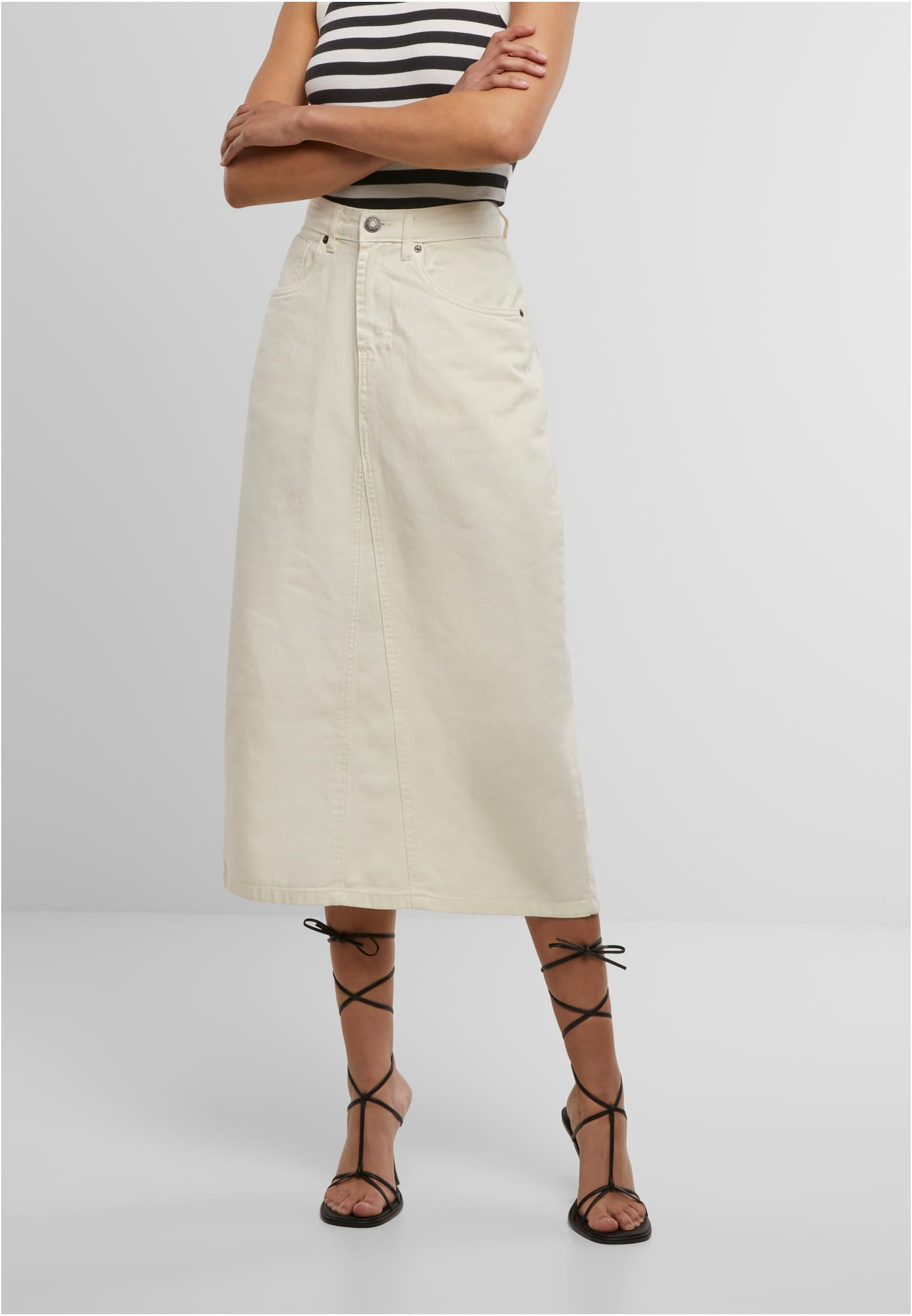 Ladies Soft Denim Midi Skirt (26 whitesand)