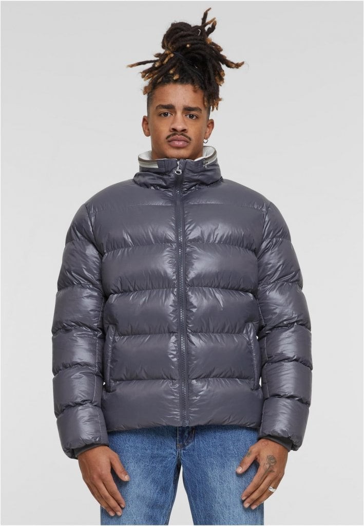 Återvunnen pufferjacka med dragkedja (3XL dark stone)