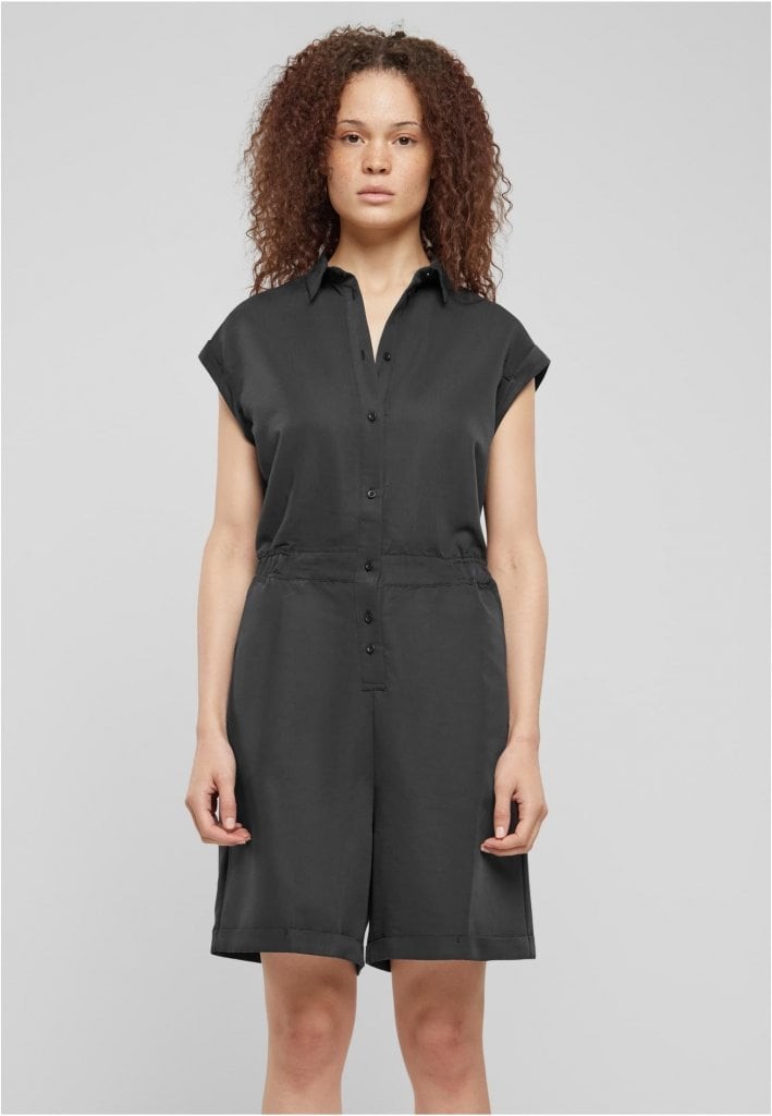 Kortärmad jumpsuit med skjortkrage (black M)