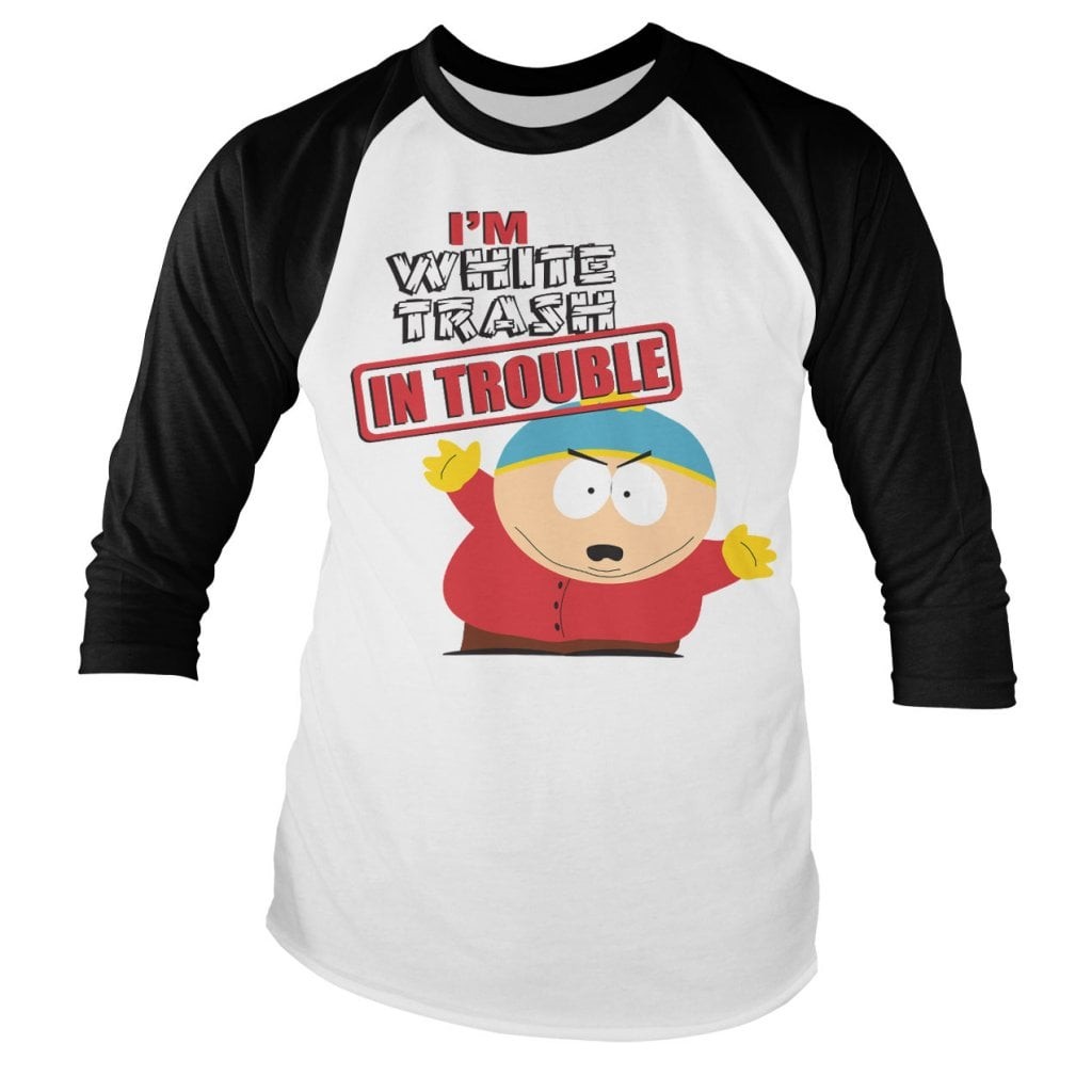 South Park - I'm White Trash In Trouble Baseball Long Sleeve Tee (S White-Black)
