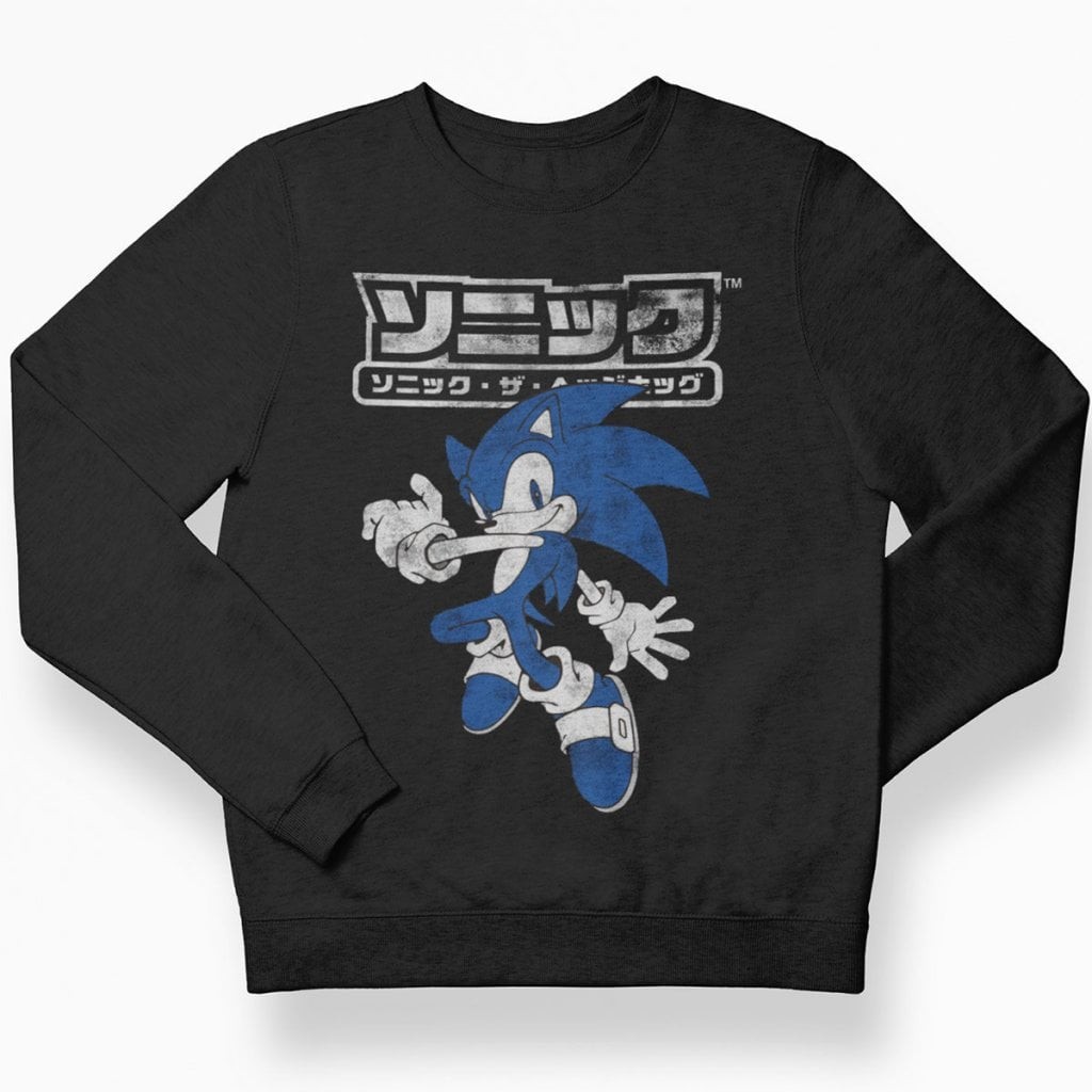 Sonic The Hedgehog Japanese logo sweatshirt barn (Black 7-8 år)