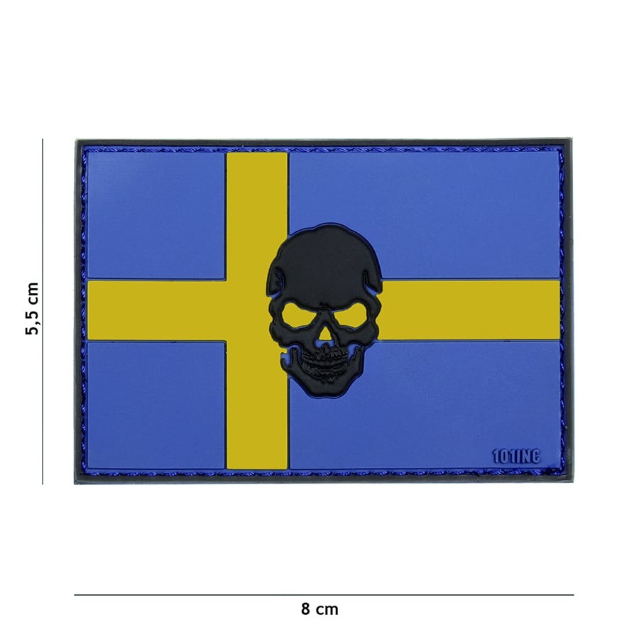 Svenska flaggan med skalle PVC patch