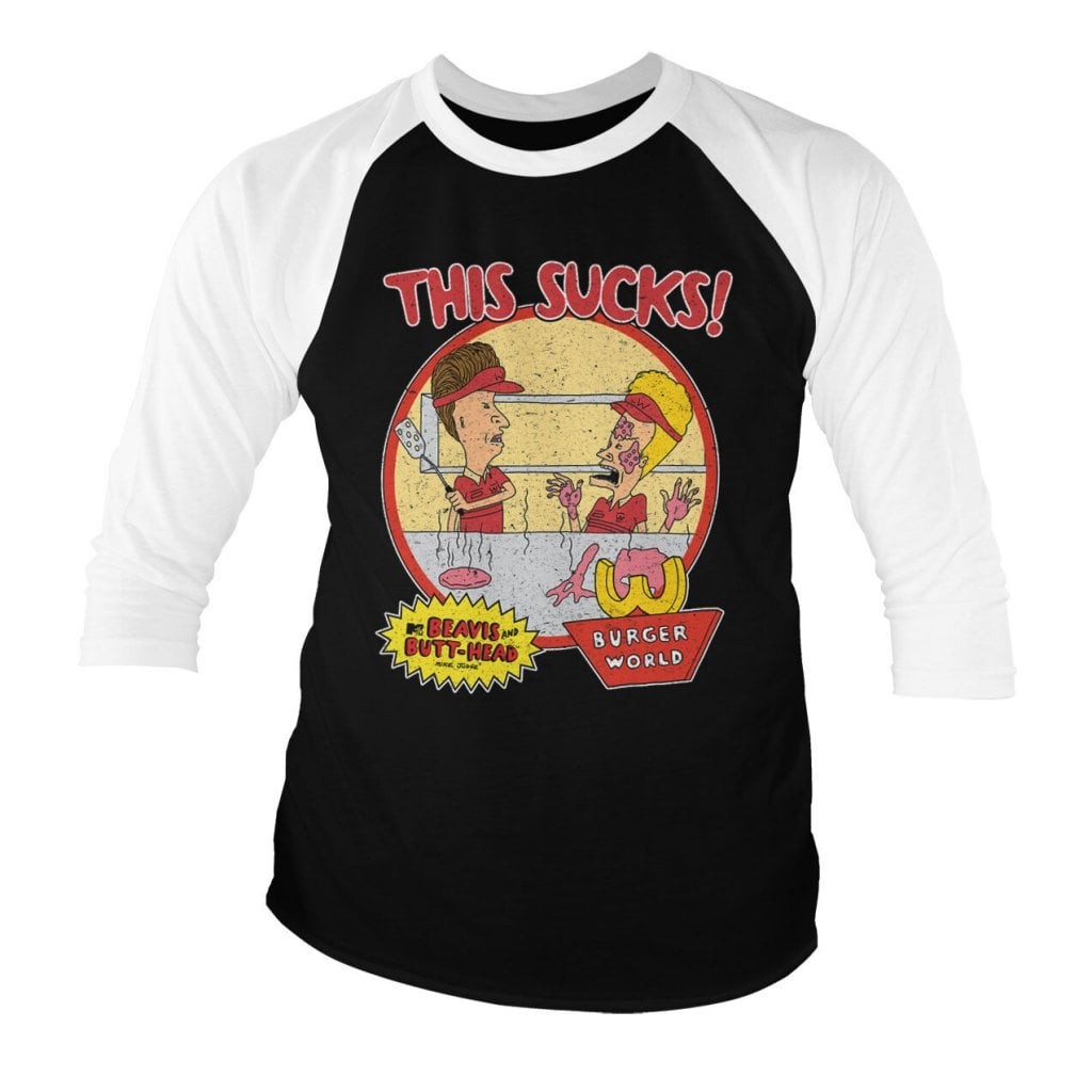 Beavis and Butt-Head - This Sucks Baseball 3/4 Sleeve Tee (S WhiteBlack)