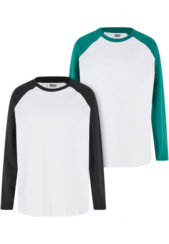 2- pack Raglan longsleeve barn (white/black+white/green 146/152)