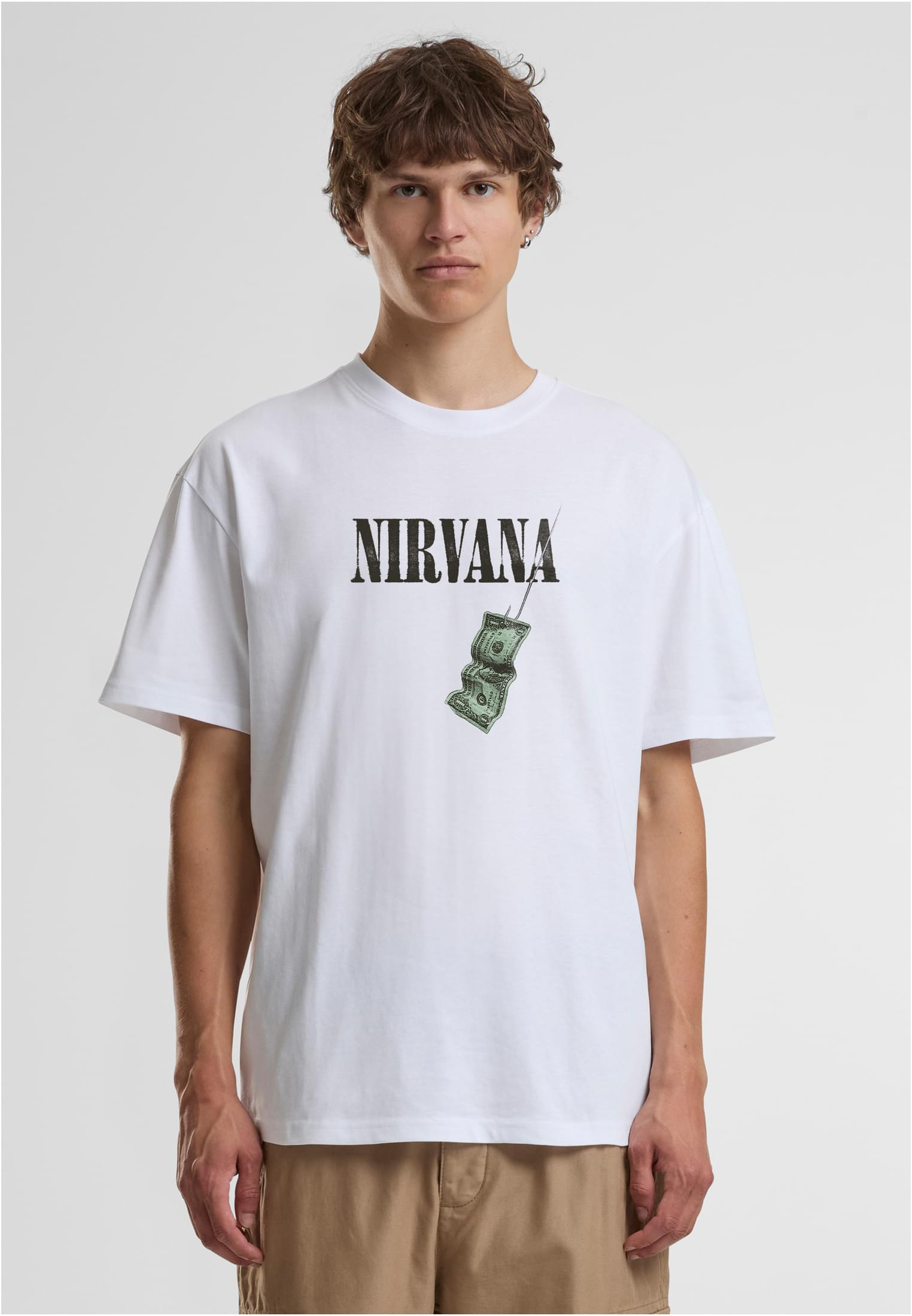 Nirvana T-shirt för herr Nevermind Dollar – vit (L vit)
