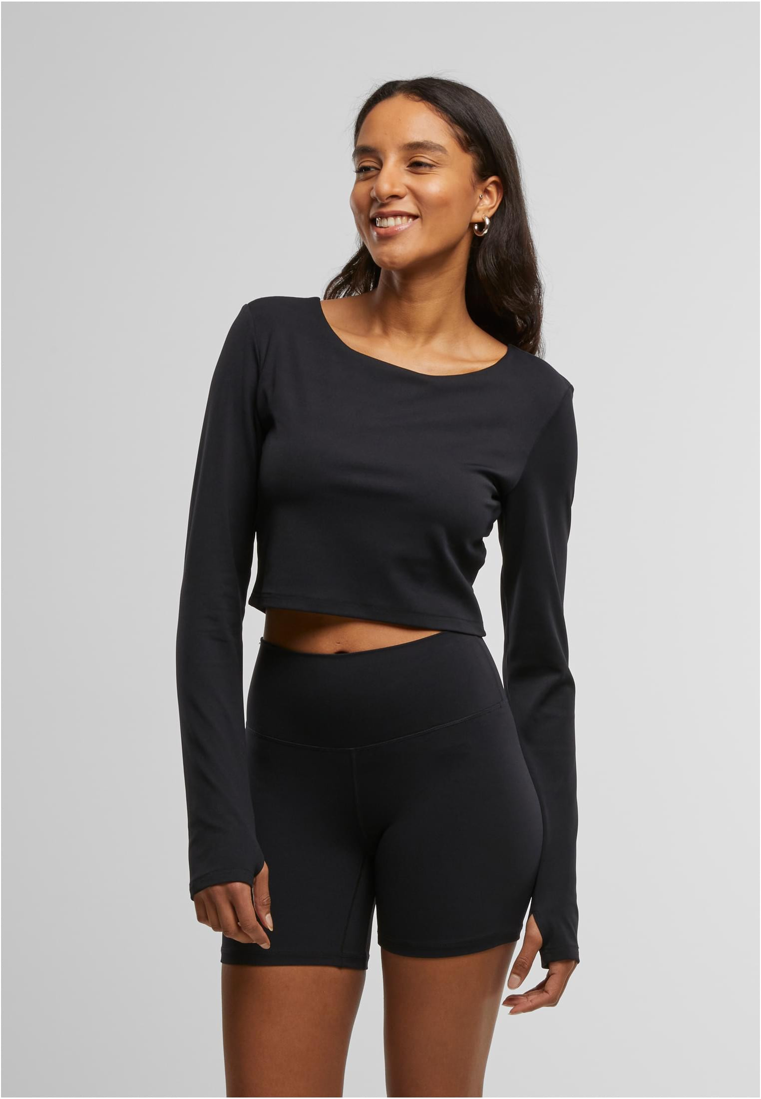 Kort långärmad sporttopp med uttagbara inlägg (L black)