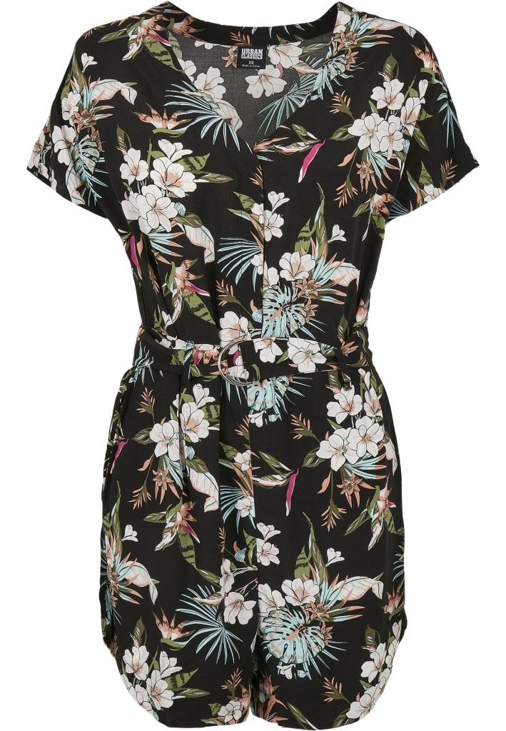 Kort jumpsuit (L Svart/blommig)