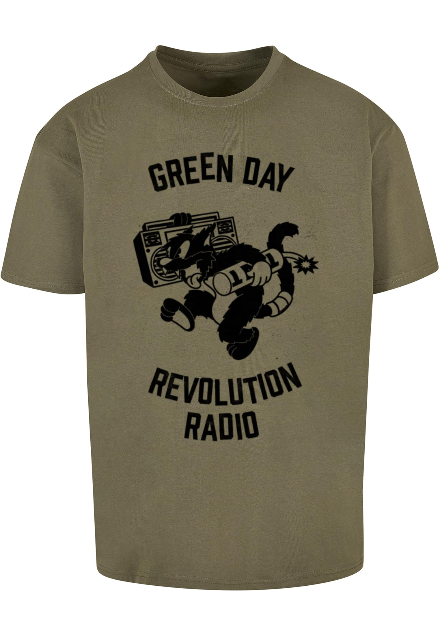 Green Day katt med radio T-shirt för herr – olive (4XL olivgrön)