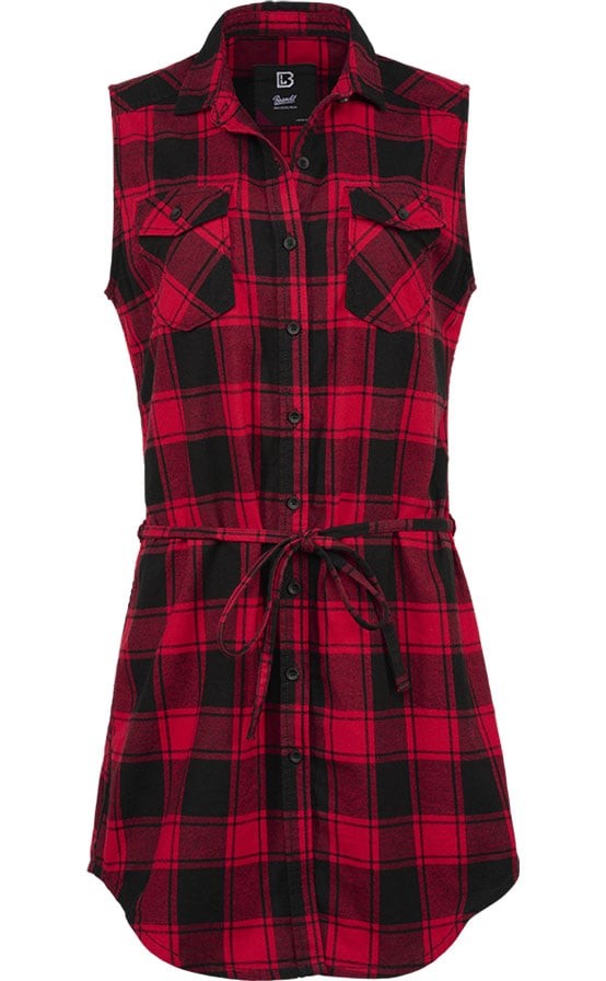 Ärmlös skjortklänning flanell - dam (L red/black)
